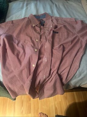 Chaps Red and White Gingham Button-Down Shirt